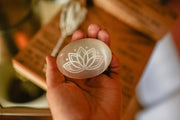 Etched Selenite Meditation Palmstone "Lotus Bloom"